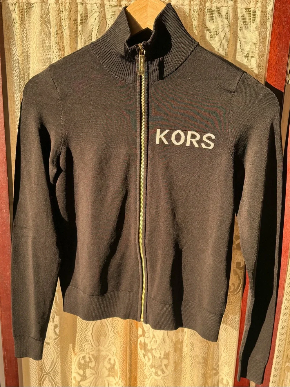 MICHAEL KORS NWT Black Gold Logo Zip Sweater Jacket XXS $175